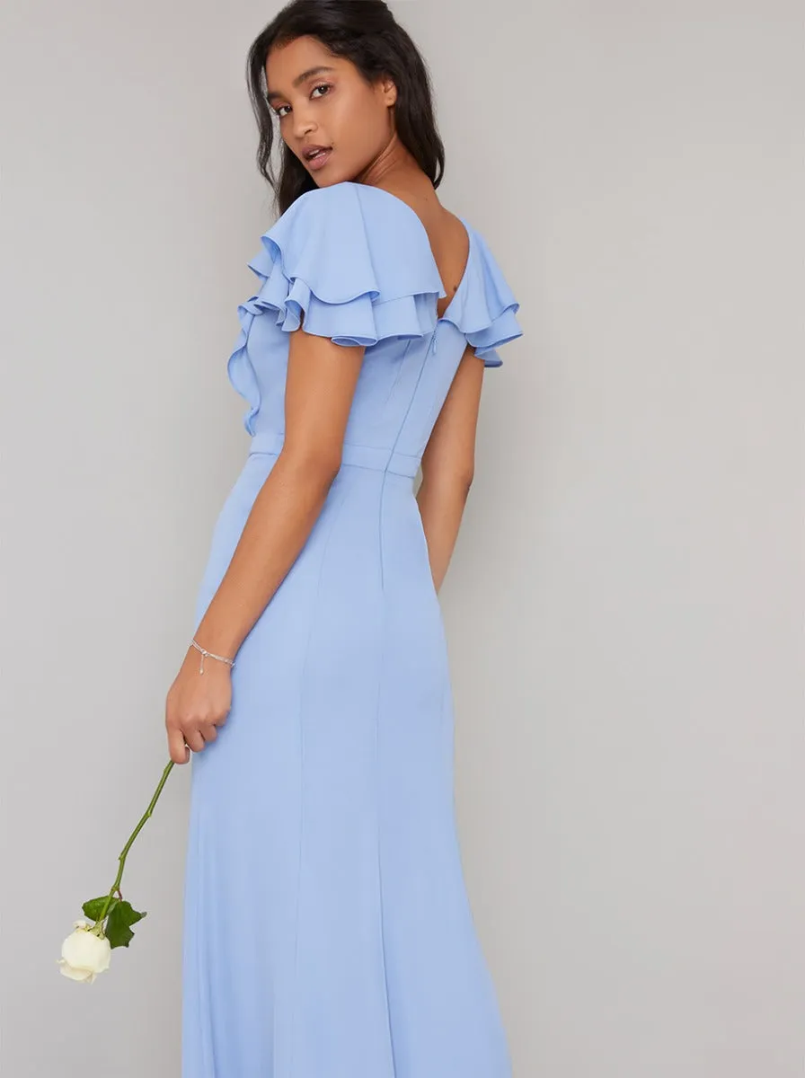 Ruffle Detail Chiffon Maxi Dress in Blue sold by Chi Chi London product image thumbnail 3