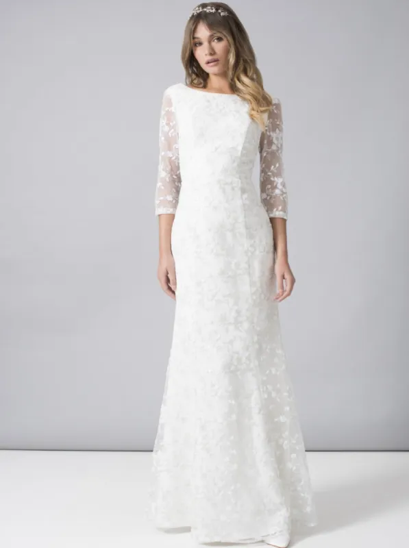 Bridal Embellished Lace Wedding Dress in White sold by Chi Chi London