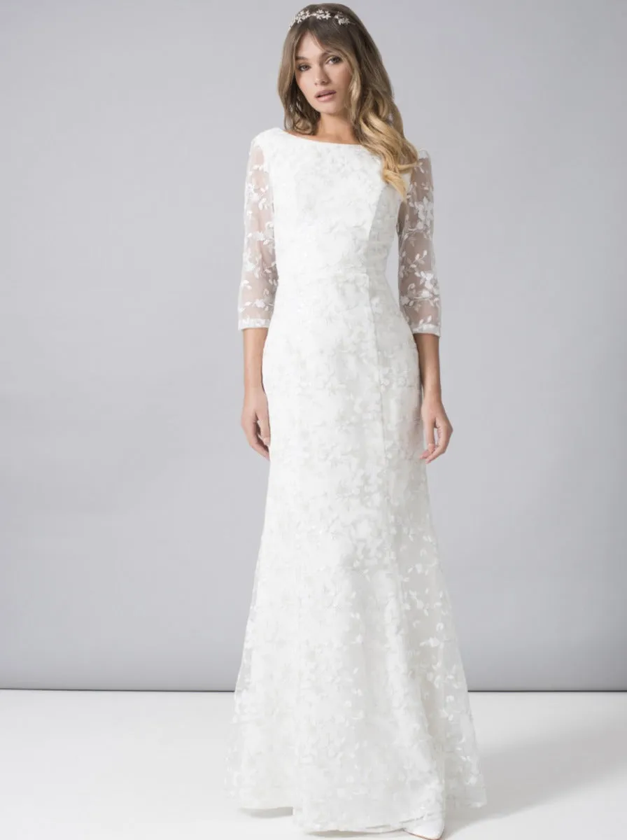 Bridal Embellished Lace Wedding Dress in White sold by Chi Chi London