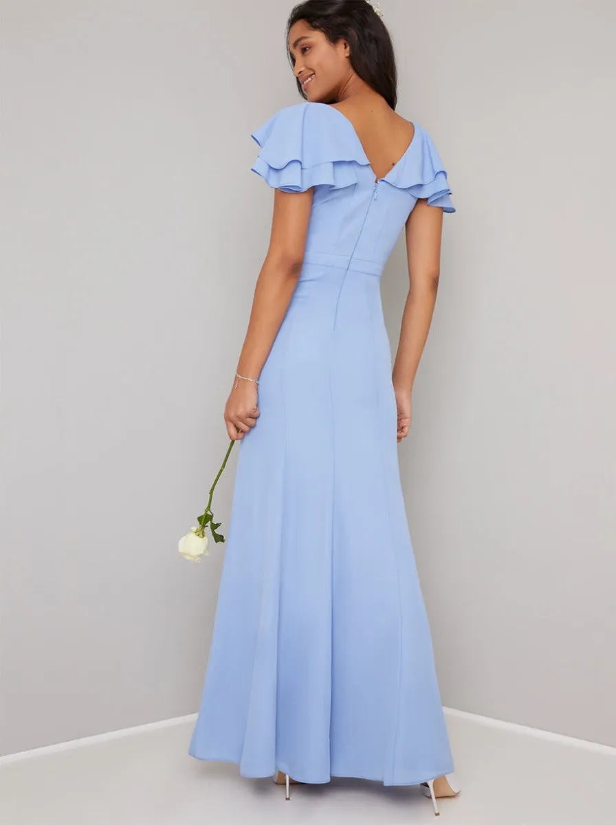 Ruffle Detail Chiffon Maxi Dress in Blue sold by Chi Chi London product image thumbnail 4