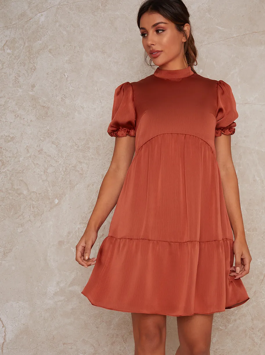 Tiered High Neck Short Sleeved Mini Dress in Orange sold by Chi Chi London product image thumbnail 2