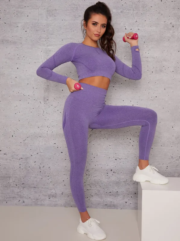 Long Sleeved Cropped Sports Top in Purple sold by Chi Chi London