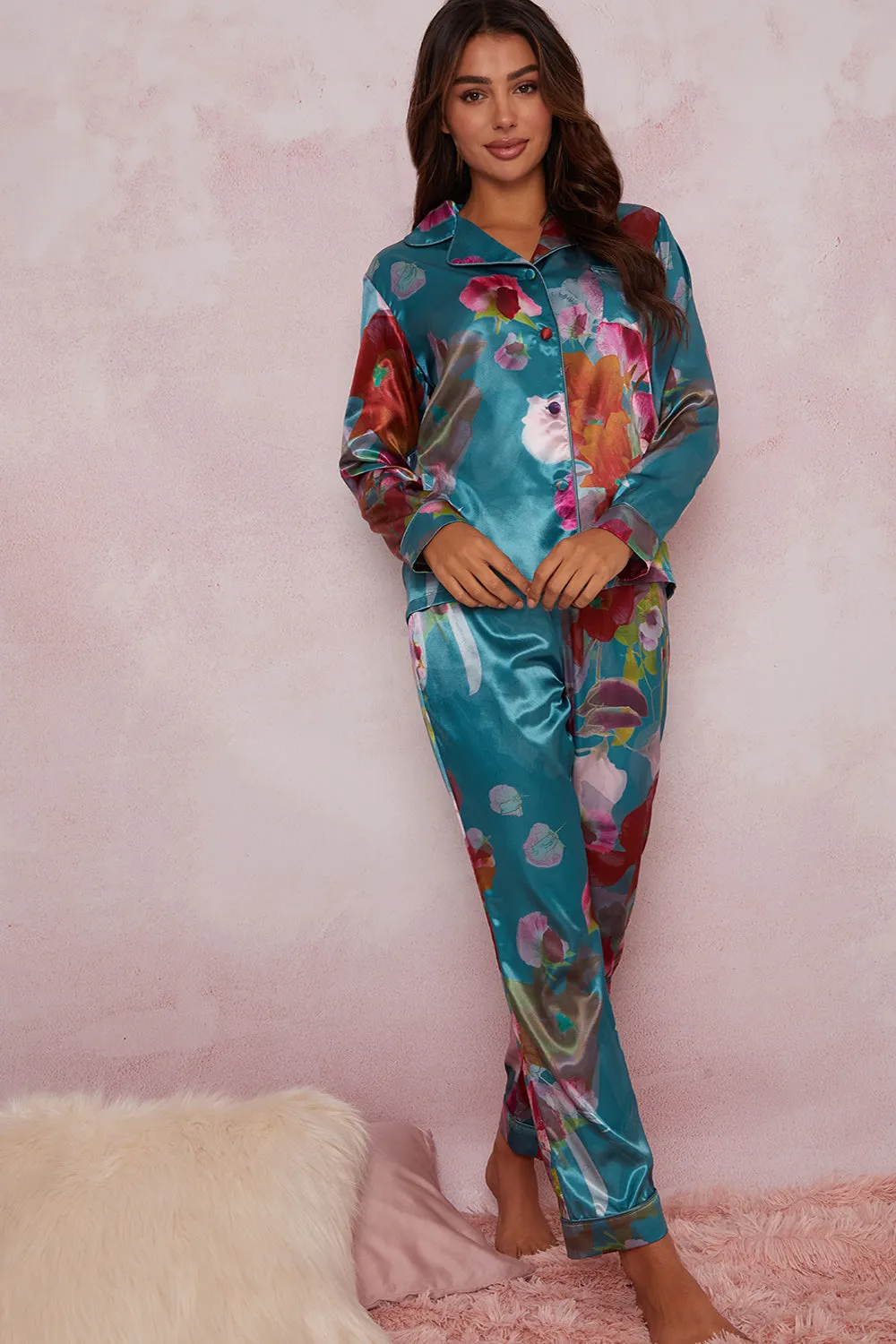 Floral Printed Pyjama Set in Green sold by Chi Chi London