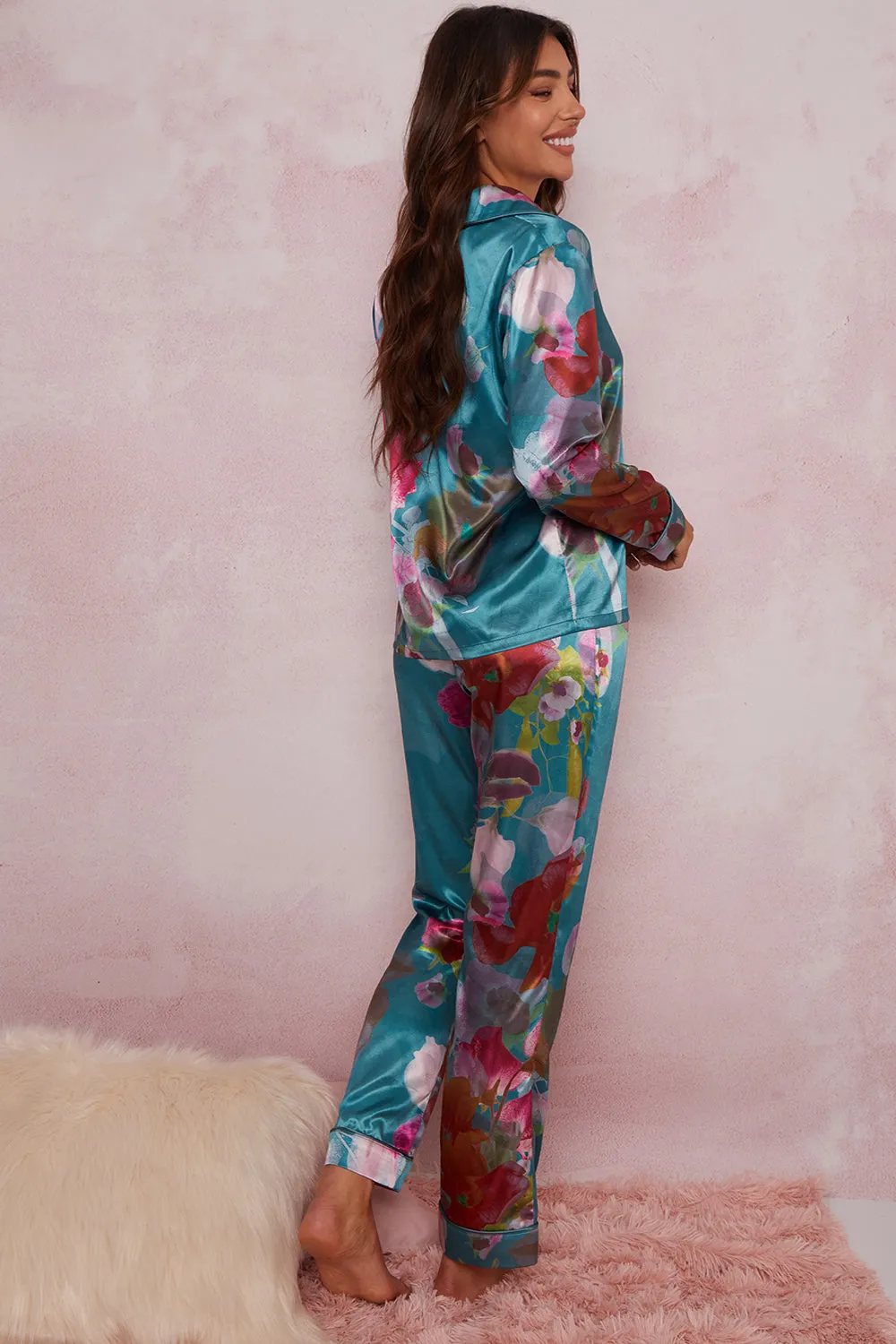 Floral Printed Pyjama Set in Green sold by Chi Chi London product image thumbnail 2