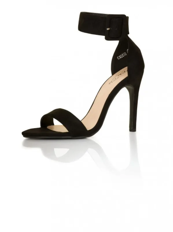 Suede Stiletto Buckle Strap Heels in Black sold by Chi Chi London