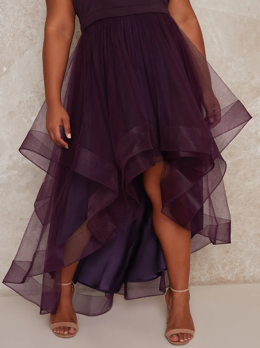 Plus Size Dip Hem High Neck Dress with Tulle Skirt in Purple sold by Chi Chi London product image thumbnail 3