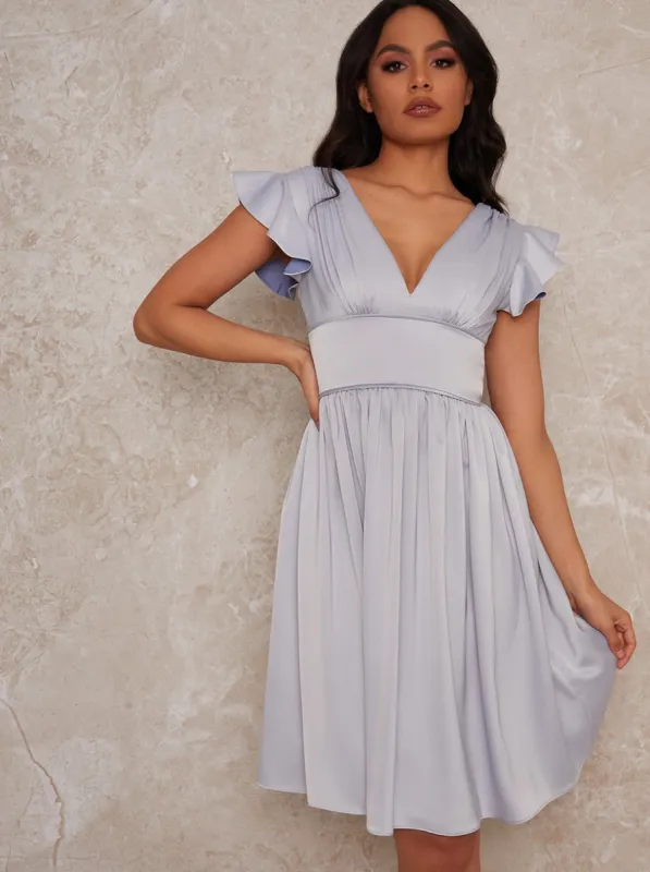 Ruffle Sleeve Midi Dress in Blue sold by Chi Chi London