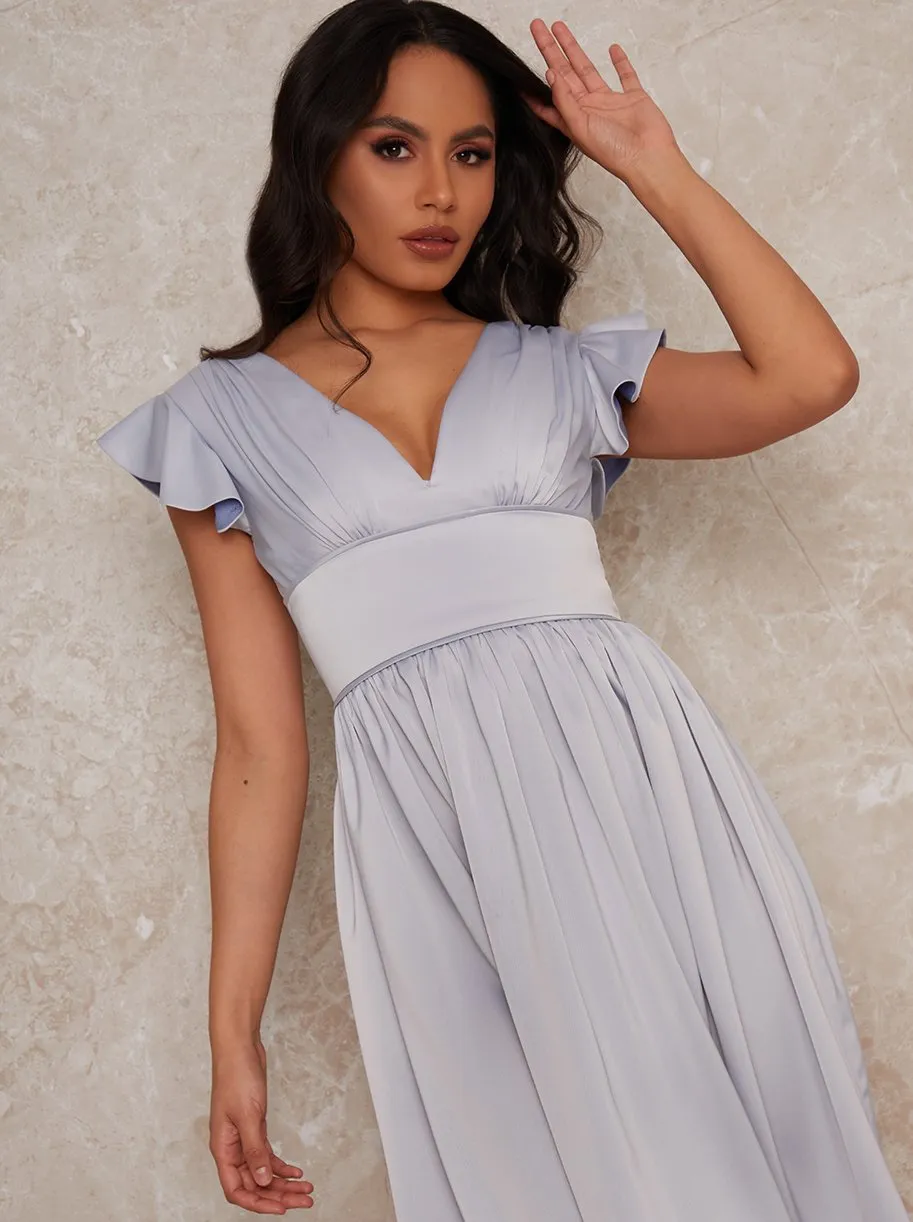Ruffle Sleeve Midi Dress in Blue sold by Chi Chi London product image thumbnail 3