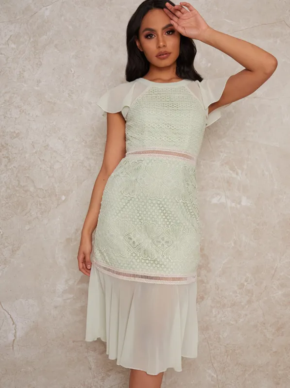 Cap Sleeve Midi Dress in Green sold by Chi Chi London