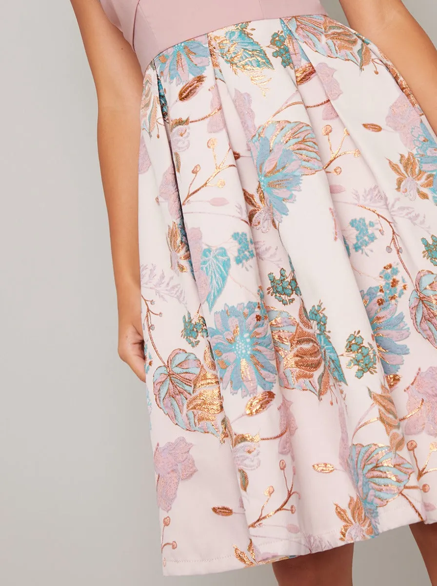 Crossover Bardot Floral Print Midi Dress in Pink sold by Chi Chi London product image thumbnail 3