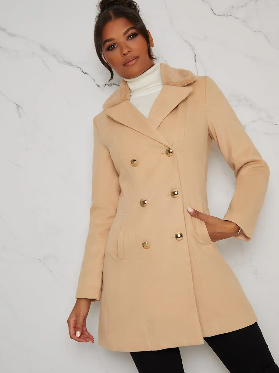 Faux Fur Collared Longline Coat in Beige sold by Chi Chi London product image thumbnail 4