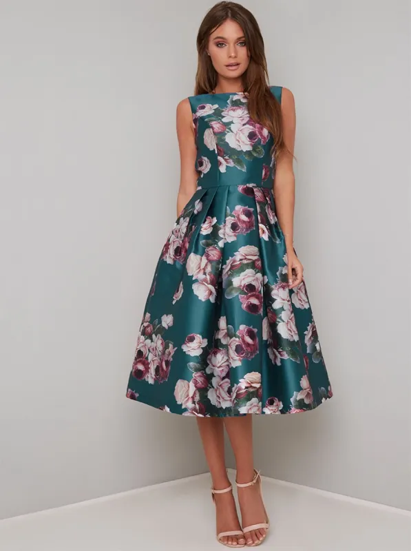 Floral Bold Print Midi Dress In Green sold by Chi Chi London