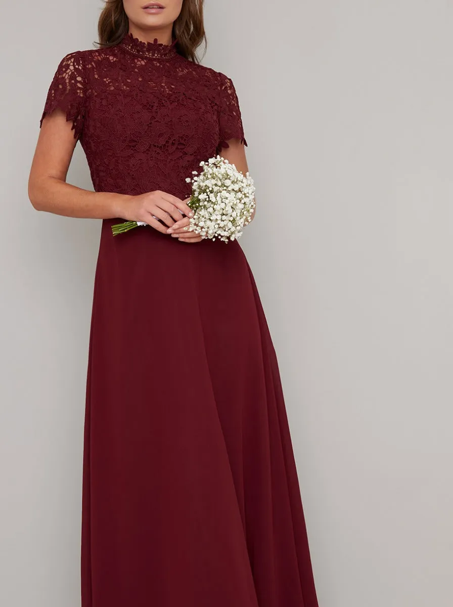 Lace Bodice High Neck Maxi Dress in Red sold by Chi Chi London product image thumbnail 3
