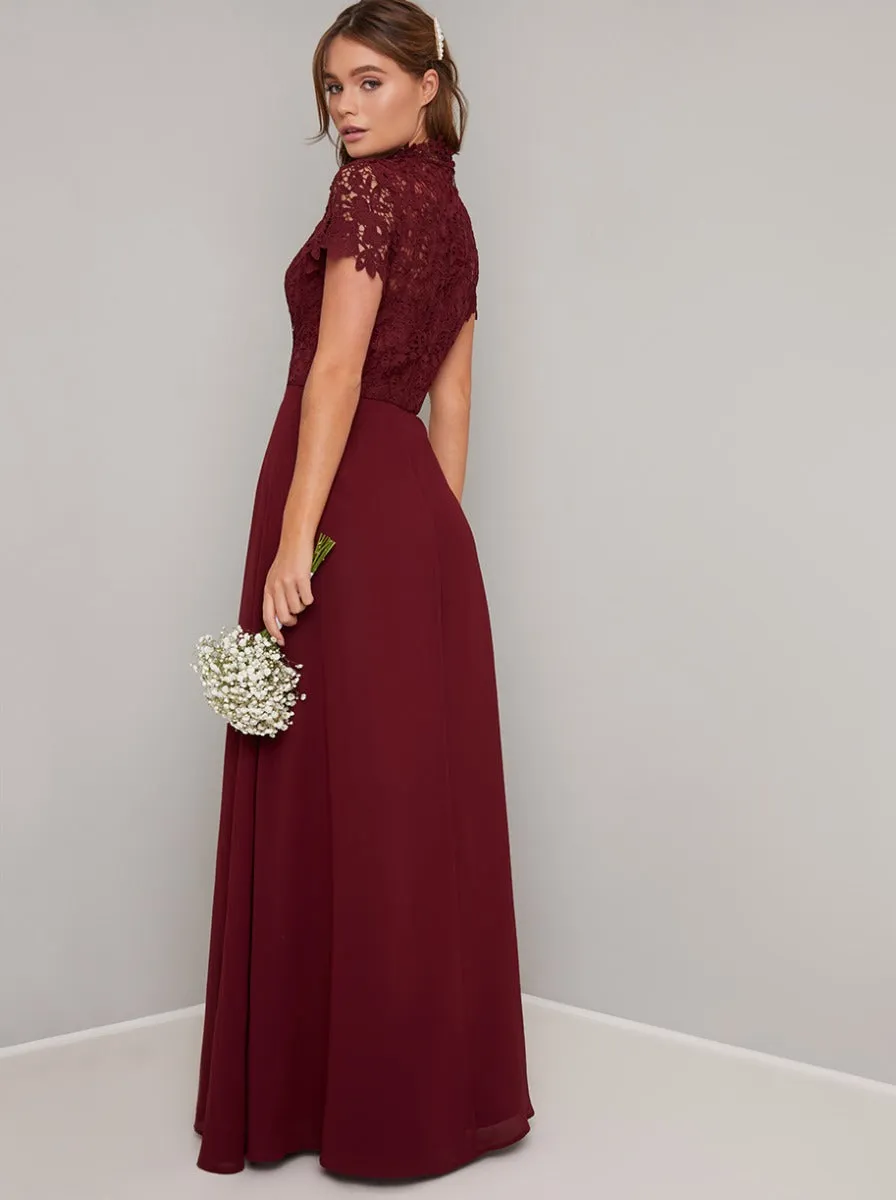 Lace Bodice High Neck Maxi Dress in Red sold by Chi Chi London product image thumbnail 4