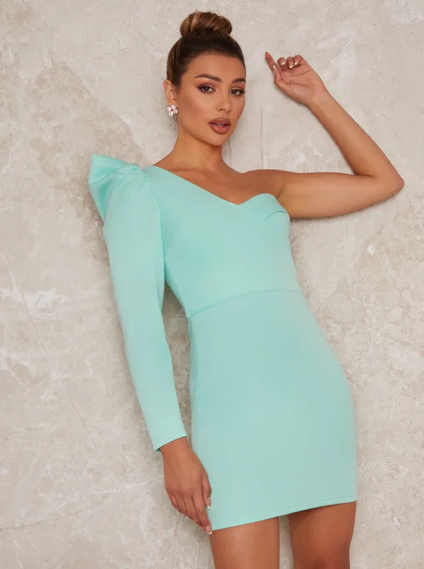 One Shoulder Mini Dress in Green sold by Chi Chi London