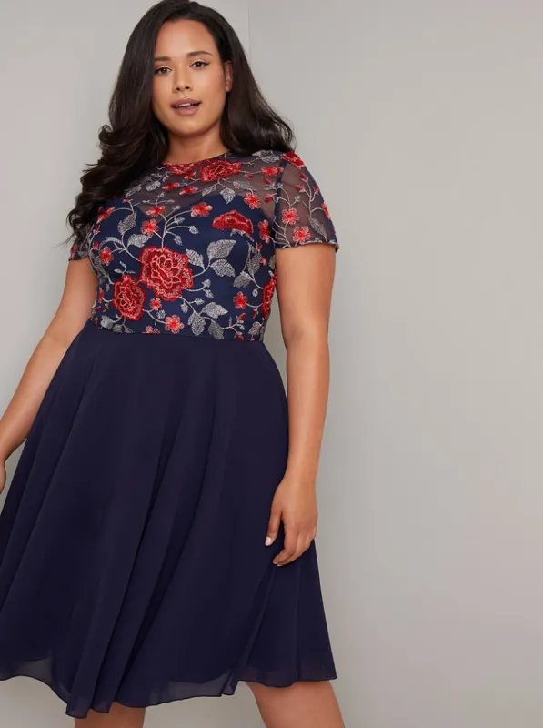 Plus Size Lace Detail Midi Dress in Blue sold by Chi Chi London