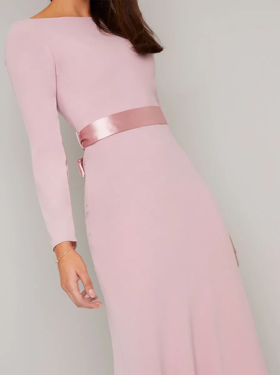 Open Back Bow Detail Maxi Dress in Pink sold by Chi Chi London product image thumbnail 4