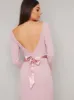 Open Back Bow Detail Maxi Dress in Pink sold by Chi Chi London