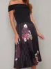 Bardot Floral Print Pleat Midi Dress in Black sold by Chi Chi London