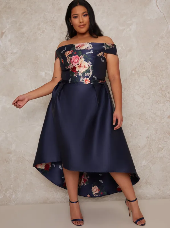 Plus Size Bardot Dip Hem Midi Occasion Dress sold by Chi Chi London