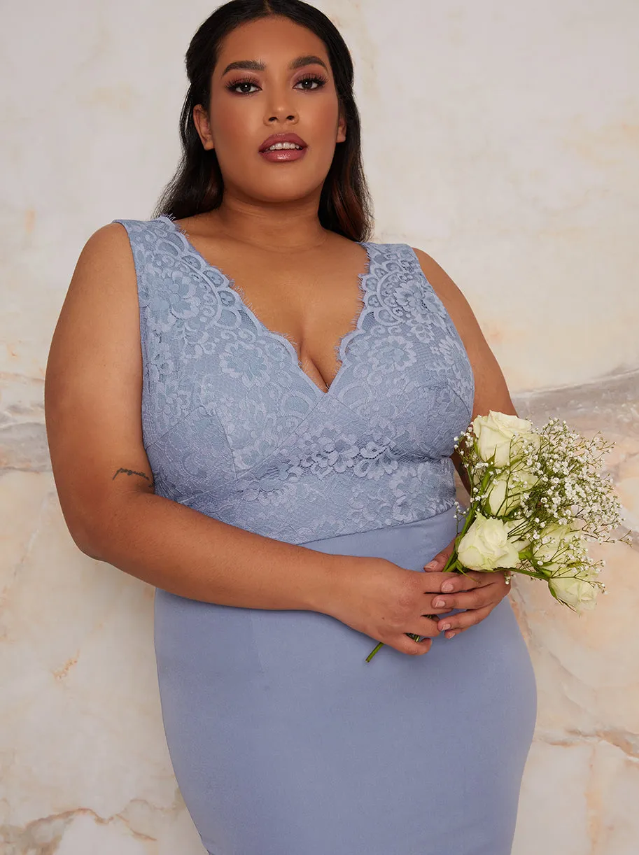 Plus Size Lace Bodycon Dress With Peplum Hem In Blue sold by Chi Chi London product image thumbnail 3