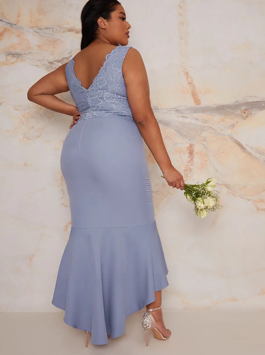 Plus Size Lace Bodycon Dress With Peplum Hem In Blue sold by Chi Chi London product image thumbnail 4