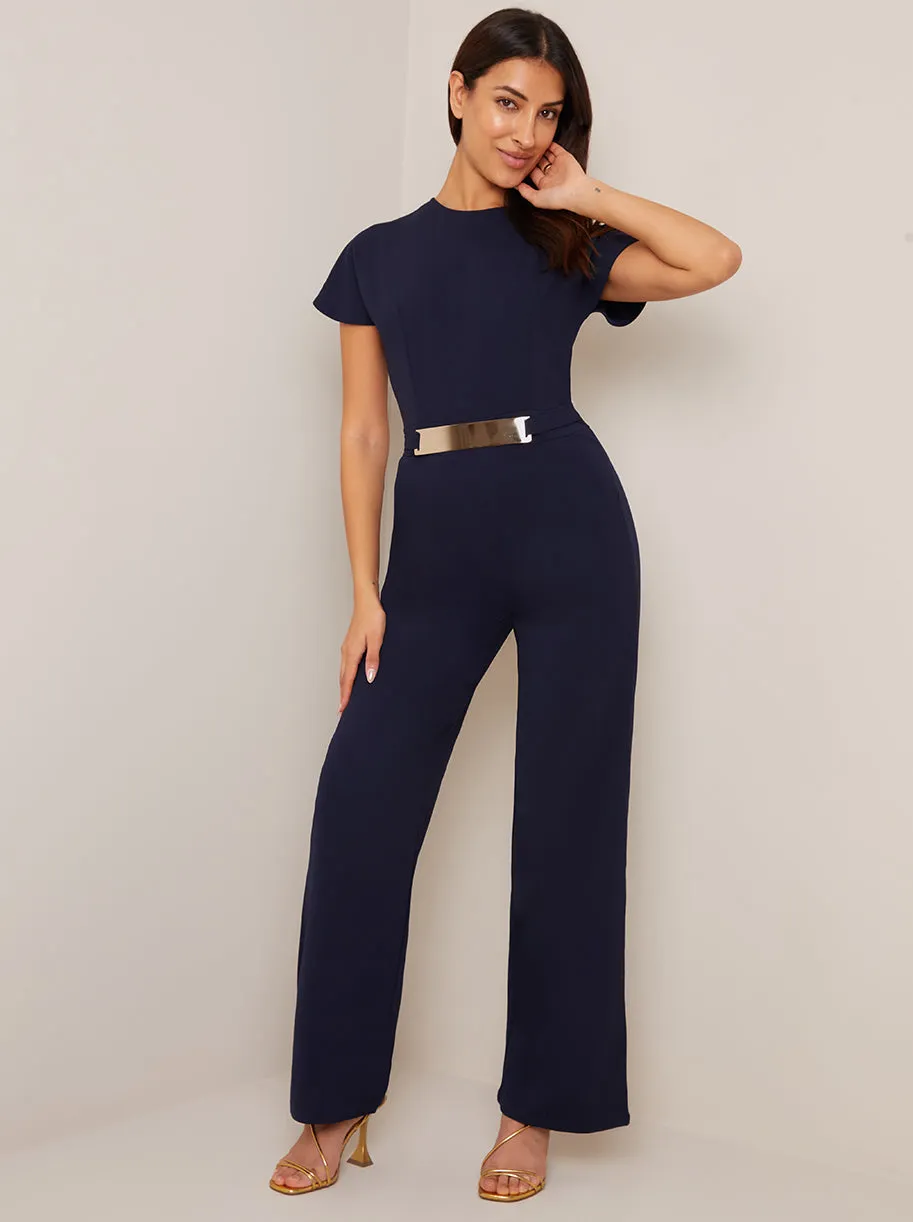 Short Sleeve Tailored Jumpsuit in Navy sold by Chi Chi London