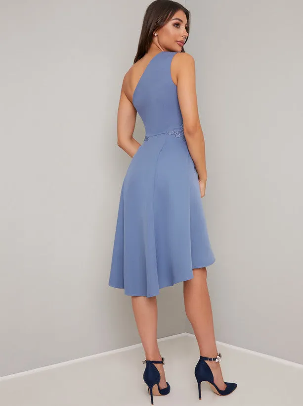 One Should Embroidered Dip Hem Midi Dress in Blue sold by Chi Chi London product image thumbnail 3