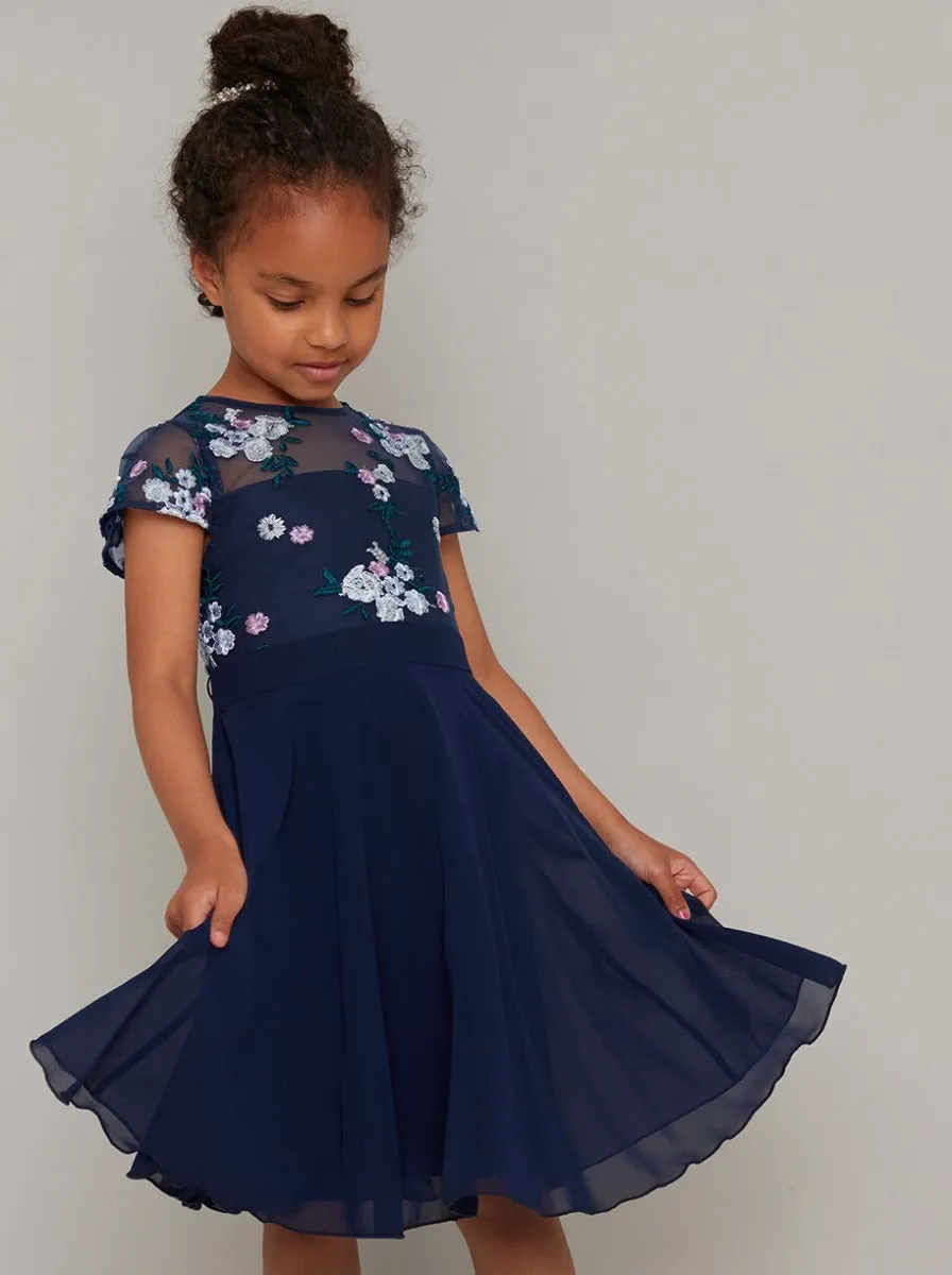 Girls Embroidered Floral Midi Dress in Navy sold by Chi Chi London product image thumbnail 2
