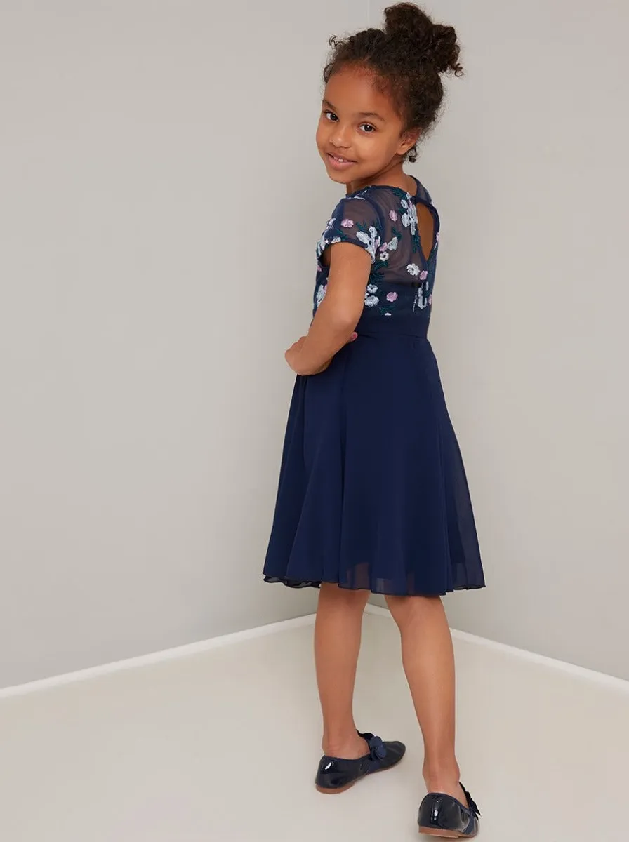 Girls Embroidered Floral Midi Dress in Navy sold by Chi Chi London product image thumbnail 4
