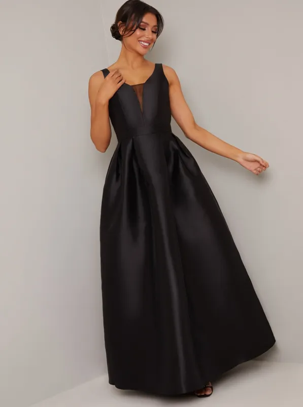 Satin Finish Elegant Maxi Dress in Black sold by Chi Chi London
