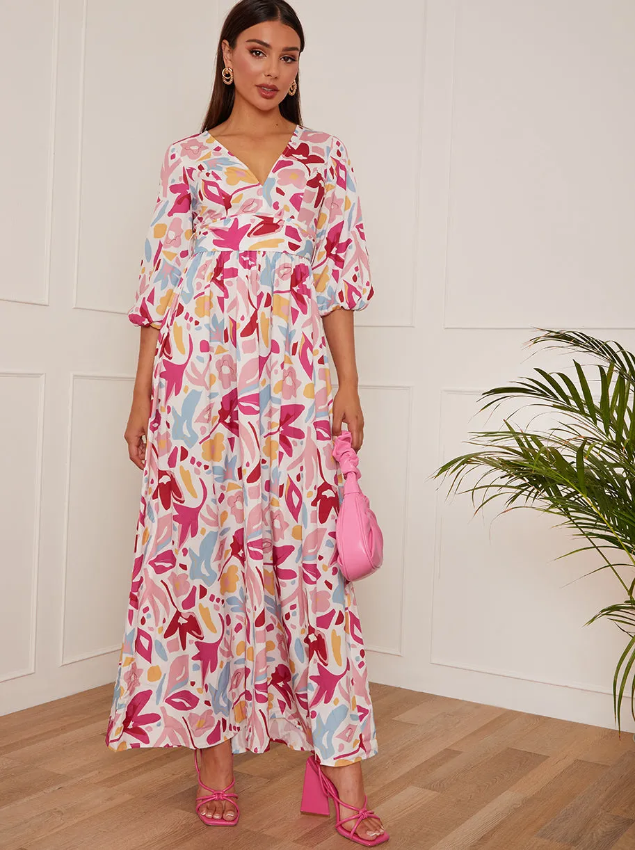 Floral Print Wrap Maxi Dress in Pink sold by Chi Chi London product image thumbnail 5
