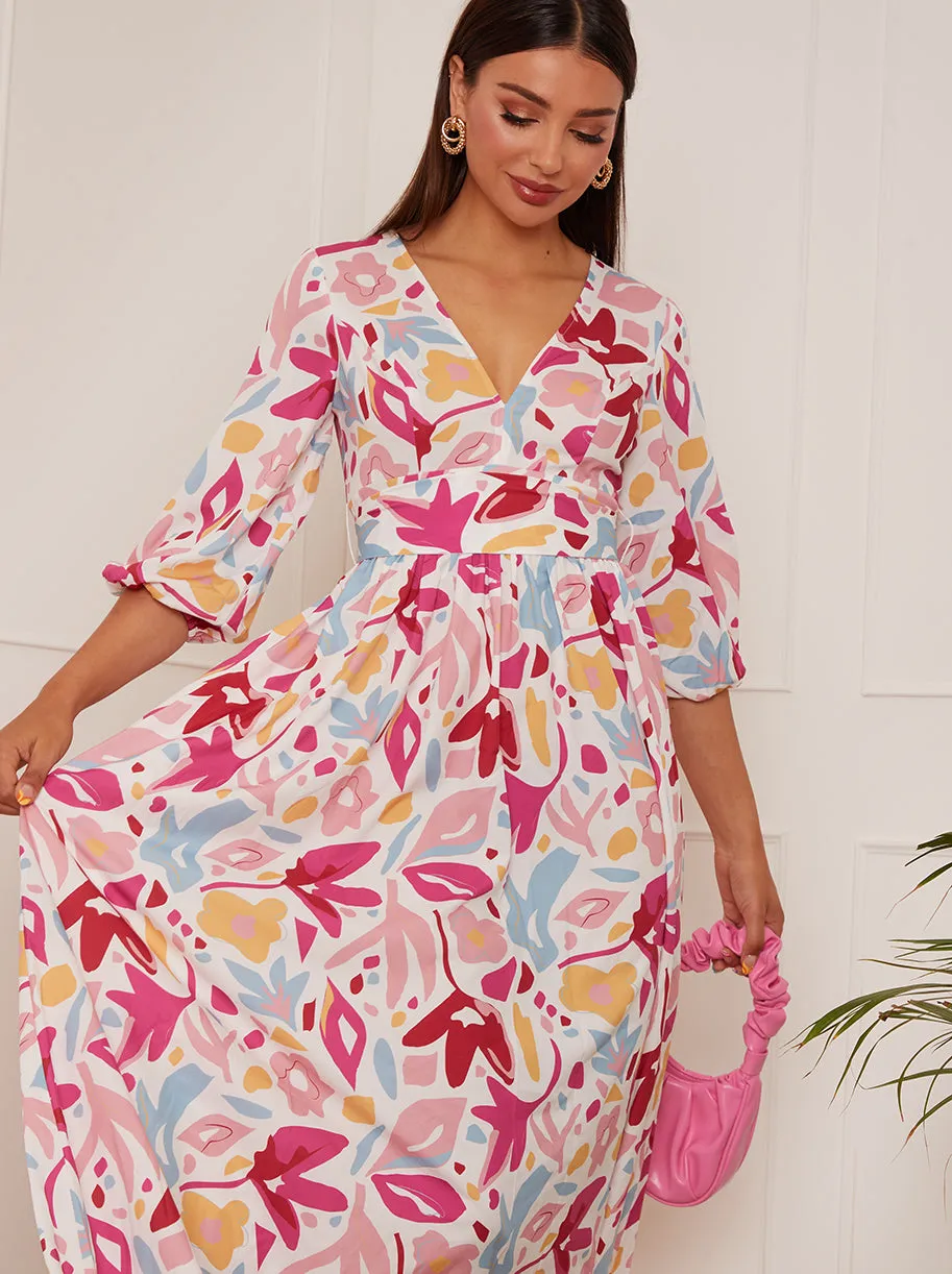 Floral Print Wrap Maxi Dress in Pink sold by Chi Chi London
