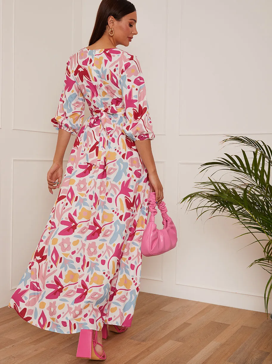 Floral Print Wrap Maxi Dress in Pink sold by Chi Chi London product image thumbnail 3