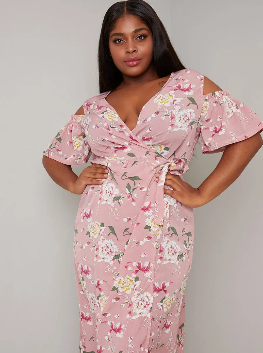 Plus Size Floral Wrap Detail Midi Dress in Pink sold by Chi Chi London product image thumbnail 2
