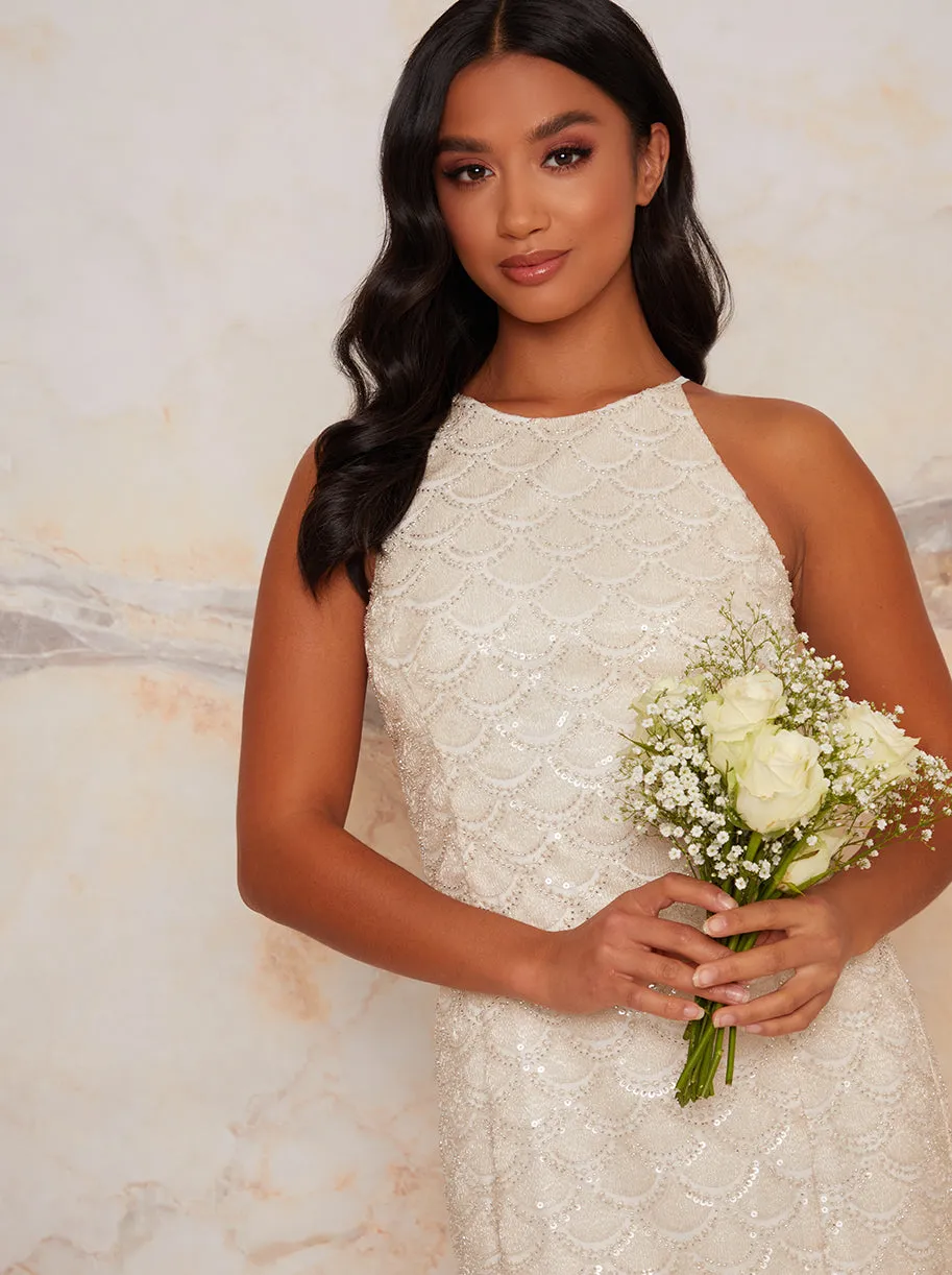 Petite Bridal Halter Embellished Wedding Dress in Ivory sold by Chi Chi London product image thumbnail 2