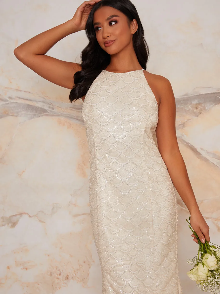Petite Bridal Halter Embellished Wedding Dress in Ivory sold by Chi Chi London product image thumbnail 3