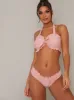 Low Rise Frill Detail Bikini Bottoms in Pink sold by Chi Chi London