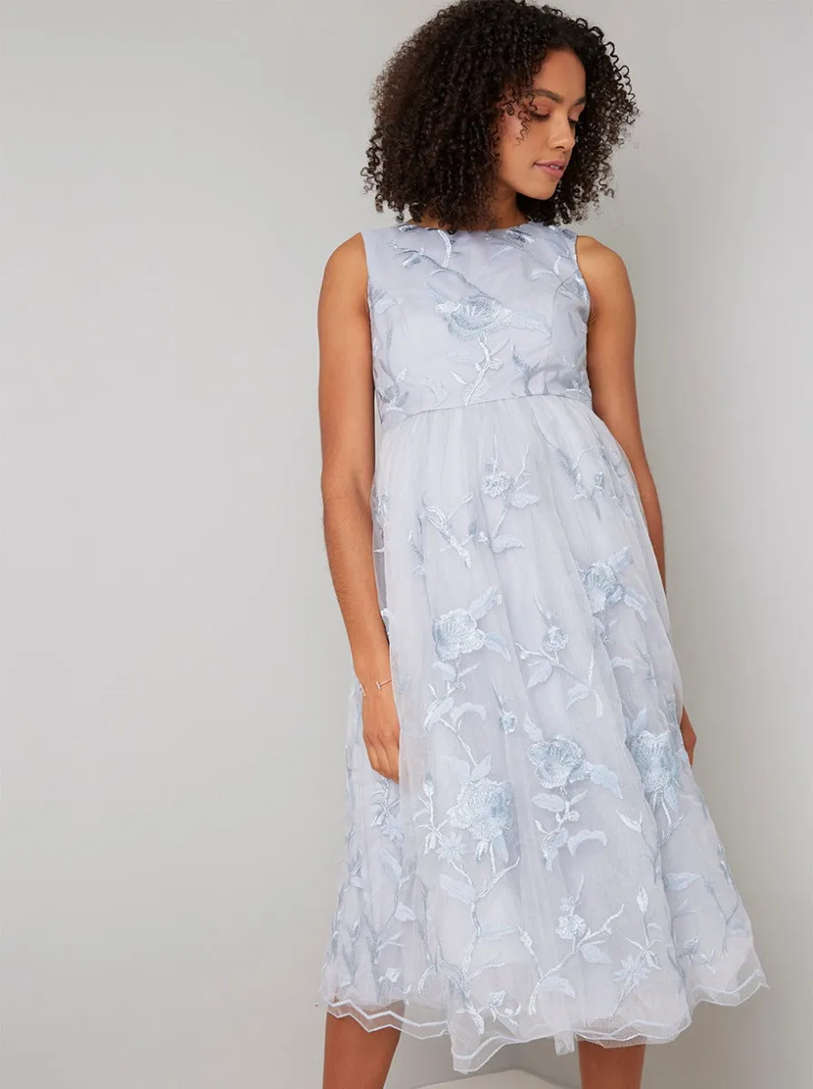 Maternity Emroidered Midi Dress in Grey sold by Chi Chi London product image thumbnail 3