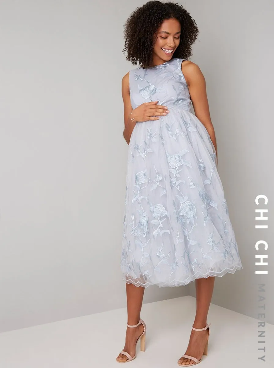 Maternity Emroidered Midi Dress in Grey sold by Chi Chi London product image thumbnail 2