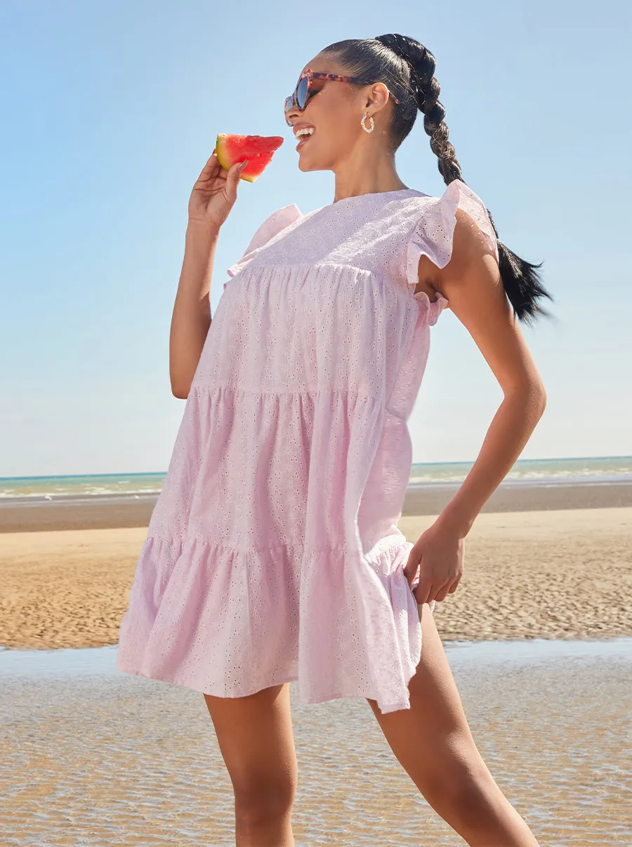 Broderie Anglaise Mini Day Dress in Pink sold by Chi Chi London product image thumbnail 5