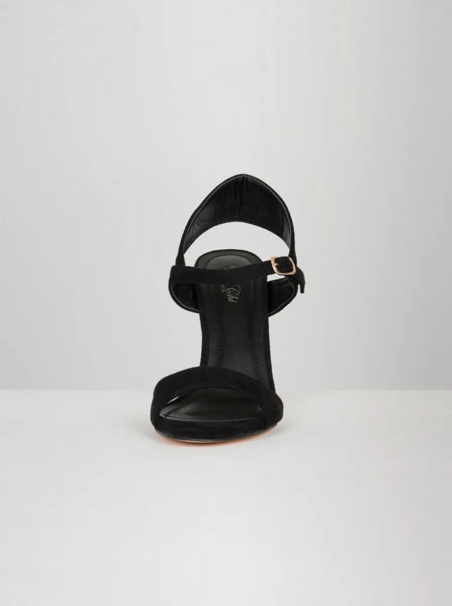 Faux Suede High Heel Strappy Sandal in Black sold by Chi Chi London product image thumbnail 2
