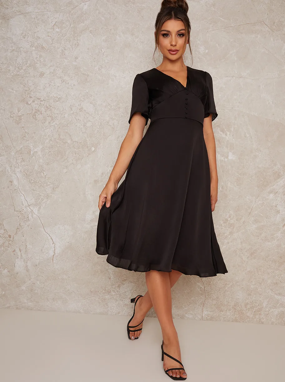 Midi Day Dress with Angel Sleeves in Black sold by Chi Chi London