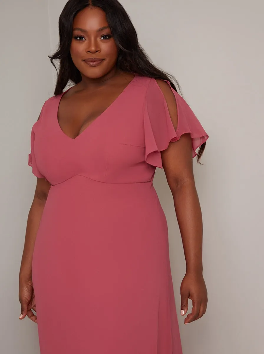 Plus Size Angel Sleeve Maxi Dress In Pink sold by Chi Chi London