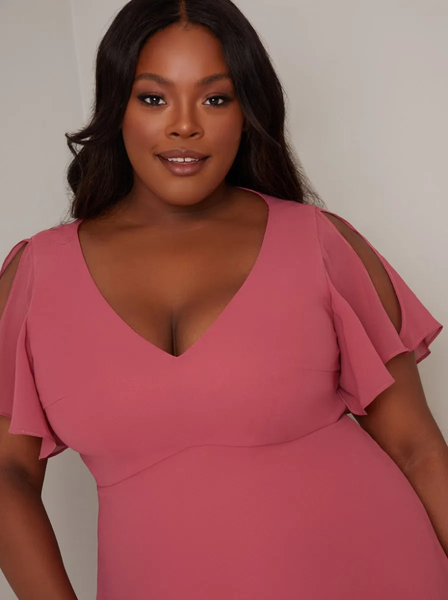 Plus Size Angel Sleeve Maxi Dress In Pink sold by Chi Chi London product image thumbnail 4