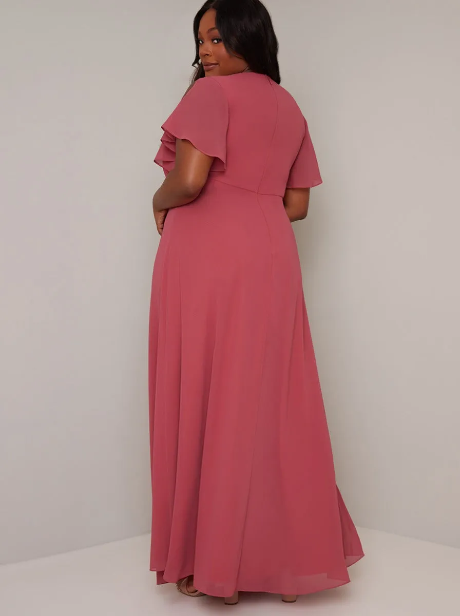 Plus Size Angel Sleeve Maxi Dress In Pink sold by Chi Chi London product image thumbnail 3