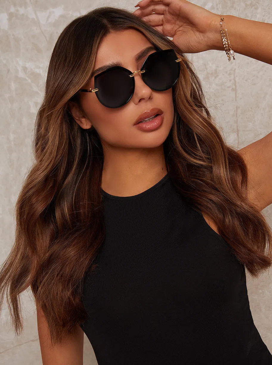 Oversized Rounded Cat Eye Sunglasses in Black sold by Chi Chi London product image thumbnail 3