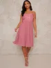 Petite 3D Floral Midi Dress in Pink sold by Chi Chi London