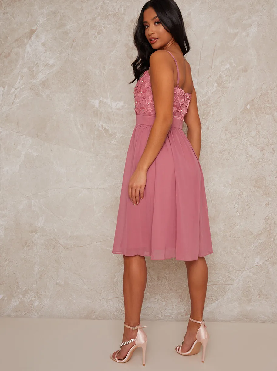 Petite 3D Floral Midi Dress in Pink sold by Chi Chi London product image thumbnail 4