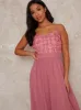 Petite 3D Floral Midi Dress in Pink sold by Chi Chi London